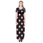 Polka Dots - Cherry Blossom Pink on Black Short Sleeve Maxi Dress