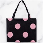 Polka Dots - Cherry Blossom Pink on Black Mini Tote Bag