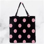 Polka Dots - Cherry Blossom Pink on Black Grocery Tote Bag