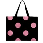 Polka Dots - Cherry Blossom Pink on Black Zipper Mini Tote Bag