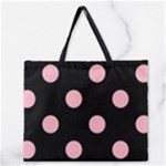 Polka Dots - Cherry Blossom Pink on Black Zipper Large Tote Bag