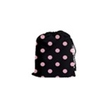 Polka Dots - Cherry Blossom Pink on Black Drawstring Pouch (XS)