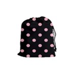 Polka Dots - Cherry Blossom Pink on Black Drawstring Pouch (M)