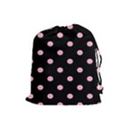 Polka Dots - Cherry Blossom Pink on Black Drawstring Pouch (L)