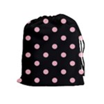 Polka Dots - Cherry Blossom Pink on Black Drawstring Pouch (XL)