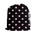 Polka Dots - Cherry Blossom Pink on Black Drawstring Pouch (XXl)