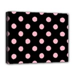 Polka Dots - Cherry Blossom Pink on Black Deluxe Canvas 20  x 16  (Stretched)