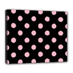 Polka Dots - Cherry Blossom Pink on Black Deluxe Canvas 24  x 20  (Stretched)