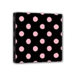 Polka Dots - Cherry Blossom Pink on Black Mini Canvas 4  x 4  (Stretched)