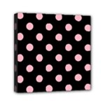 Polka Dots - Cherry Blossom Pink on Black Mini Canvas 6  x 6  (Stretched)