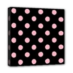 Polka Dots - Cherry Blossom Pink on Black Mini Canvas 8  x 8  (Stretched)