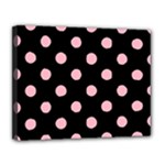 Polka Dots - Cherry Blossom Pink on Black Canvas 14  x 11  (Stretched)