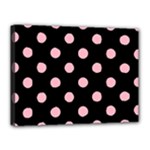 Polka Dots - Cherry Blossom Pink on Black Canvas 16  x 12  (Stretched)