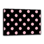 Polka Dots - Cherry Blossom Pink on Black Canvas 18  x 12  (Stretched)