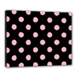 Polka Dots - Cherry Blossom Pink on Black Canvas 20  x 16  (Stretched)