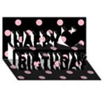 Polka Dots - Cherry Blossom Pink on Black Happy Birthday 3D Greeting Card (8x4)