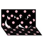 Polka Dots - Cherry Blossom Pink on Black Twin Hearts 3D Greeting Card (8x4)