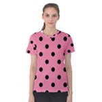 Polka Dots - Black on Flamingo Pink Women s Cotton Tee