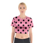 Polka Dots - Black on Flamingo Pink Cotton Crop Top