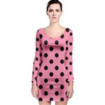 Polka Dots - Black on Flamingo Pink Long Sleeve Bodycon Dress