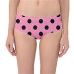 Polka Dots - Black on Flamingo Pink Mid-Waist Bikini Bottoms