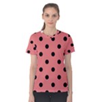 Polka Dots - Black on Coral Pink Women s Cotton Tee