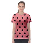 Polka Dots - Black on Coral Pink Women s Sport Mesh Tee