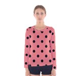 Polka Dots - Black on Coral Pink Women s Long Sleeve T-shirt