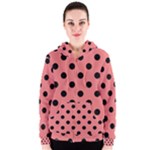 Polka Dots - Black on Coral Pink Women s Zipper Hoodie