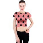 Polka Dots - Black on Coral Pink Crew Neck Crop Top