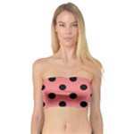 Polka Dots - Black on Coral Pink Bandeau Top