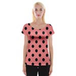 Polka Dots - Black on Coral Pink Women s Cap Sleeve Top