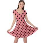 Polka Dots - Black on Coral Pink Cap Sleeve Dress