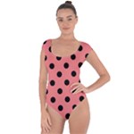 Polka Dots - Black on Coral Pink Short Sleeve Leotard (Ladies)