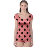 Polka Dots - Black on Coral Pink Boyleg Leotard (Ladies)