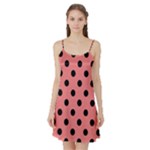 Polka Dots - Black on Coral Pink Satin Night Slip