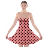 Polka Dots - Black on Coral Pink Strapless Bra Top Dress