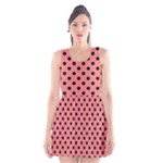 Polka Dots - Black on Coral Pink Scoop Neck Skater Dress