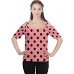 Polka Dots - Black on Coral Pink Women s Cutout Shoulder Tee