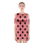 Polka Dots - Black on Coral Pink Women s Cutout Shoulder Dress