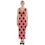 Polka Dots - Black on Coral Pink Fitted Maxi Dress