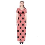 Polka Dots - Black on Coral Pink Short Sleeve Maxi Dress