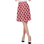 Polka Dots - Black on Coral Pink A-Line Skirt