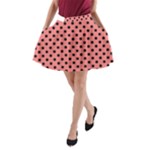 Polka Dots - Black on Coral Pink A-Line Pocket Skirt