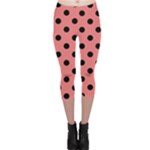 Polka Dots - Black on Coral Pink Capri Leggings