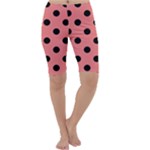 Polka Dots - Black on Coral Pink Cropped Leggings