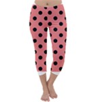 Polka Dots - Black on Coral Pink Capri Winter Leggings