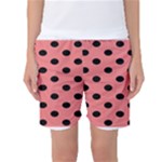 Polka Dots - Black on Coral Pink Women s Basketball Shorts