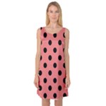 Polka Dots - Black on Coral Pink Sleeveless Satin Nightdress