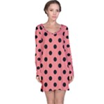 Polka Dots - Black on Coral Pink Long Sleeve Nightdress